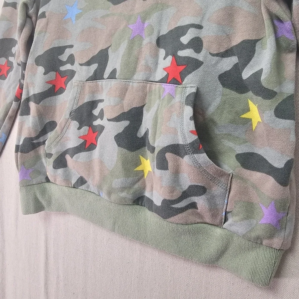Boden Girls 11-12Y Green Camo Stars‎ Hooded Sweatshirt Hoodie Kangaroo Pocket